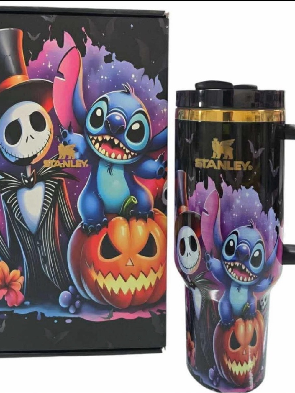 Stanley Halloween Stitch & Jack Pumpkin Black Travel Mug